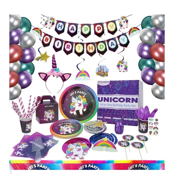 Serves 16- Unicorn Birthday Party Supplies - All in One Rainbow Unicorn - Picture 1 of 9